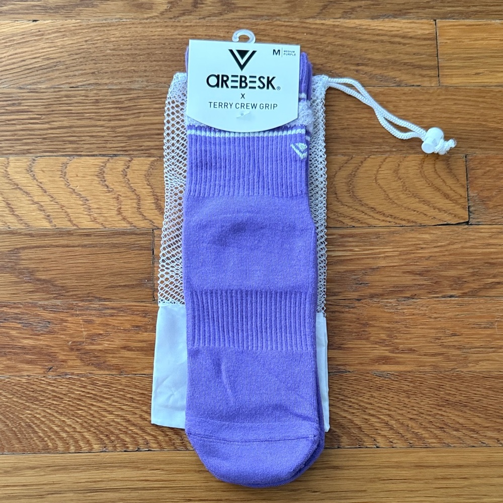 Arebesk Pilates Purple Terry Crew Grip Socks - Medium
